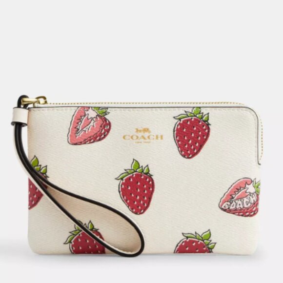 NWT - Coach Strawberry Print Corner Zip Wristlet - Picture 1 of 12